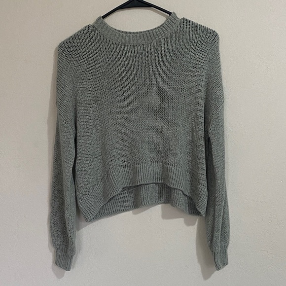 moon & madison Sage Green Crewneck Cropped Mesh Sweater - Picture 3 of 12